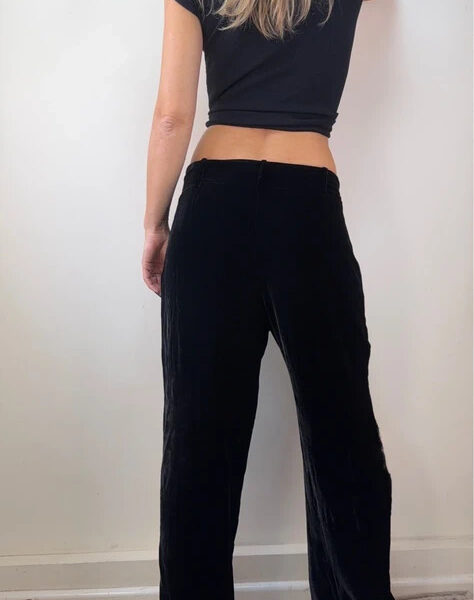 Hobbs Womens Black Silk Velvet High Rise 12” Wide Leg Trousers UK 14 W35 L29.5