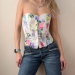 Bridgerton x Netflix Floral Corset Boned Sweetheart Bodice Bustier Top UK 10 Romantic Garden