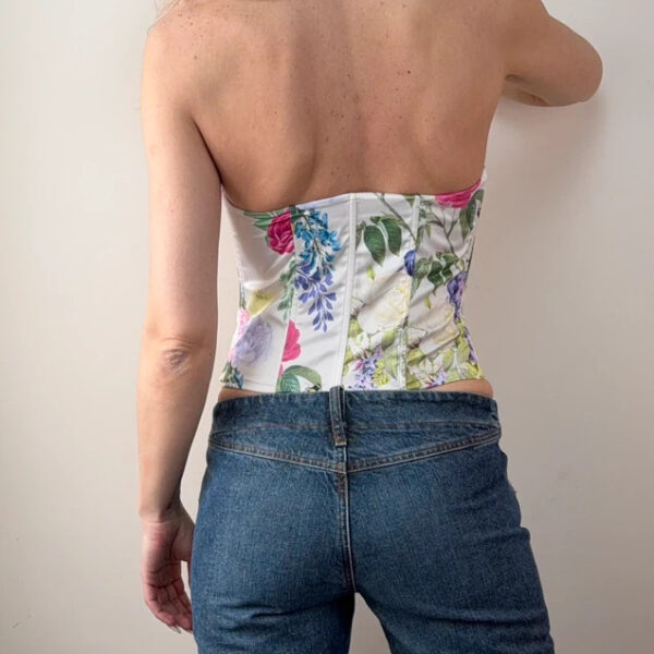 Bridgerton x Netflix Floral Corset Boned Sweetheart Bodice Bustier Top UK 10 Romantic Garden
