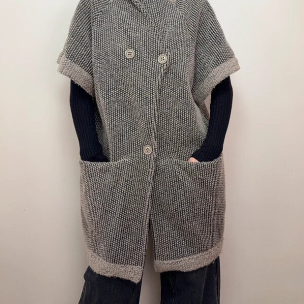 Italian Womens Wool Chunky Knit Button Cardigan Coat Oversized UK8–14 S/M Beige