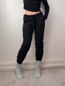 UGG black cashmere knit joggers lounge trousers quiet luxury off-duty casual S