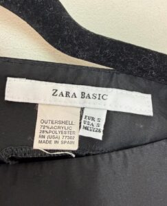 Label on a Zara piece, UK 8