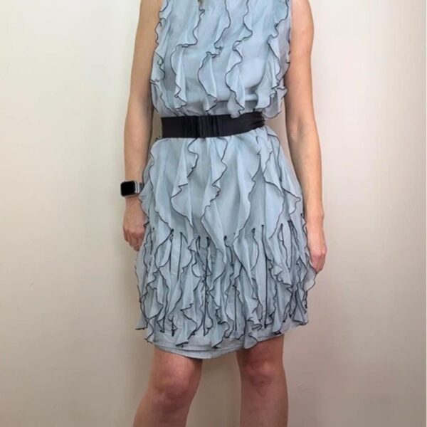 Coast pastel blue pure silk ruffle textured mini dress UK12/M Wedding Ocassion