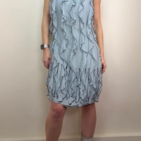 Coast pastel blue pure silk ruffle textured mini dress UK12/M Wedding Ocassion