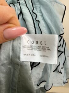 Label on a Coast piece, UK 12