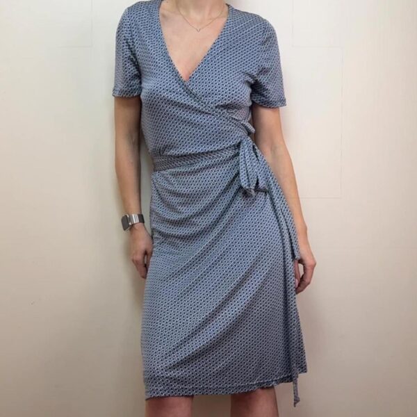 Pure Collection 100% Silk Wrap Dress Blue Geometric spring summer layer Elegant Midi L