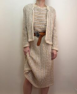 Vintage 80s Lady Be Good cream knit midi dress & cardigan set cottagecore boho