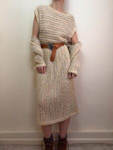 Vintage 80s Lady Be Good cream knit midi dress & cardigan set cottagecore boho — photo 2 of 15
