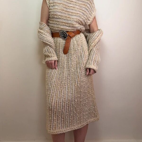 Vintage 80s Lady Be Good cream knit midi dress & cardigan set cottagecore boho