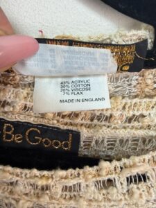 Label on a Lady Be Good piece, UK 16, 80s