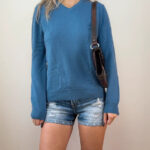 Dunnes Stores Blue Merino Wool Blend V-Neck Jumper UK 8–10 Quiet Luxury