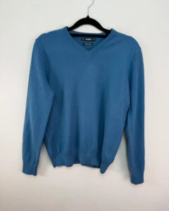 Dunnes Stores Blue Merino Wool Blend V-Neck Jumper — photo 3 of 7