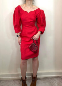 Droopy &Browns by Angela Holmes red linen dress puff sleeve vintage 80s romantic