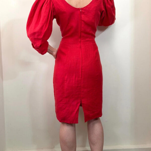 Droopy &Browns by Angela Holmes red linen dress puff sleeve vintage 80s romantic