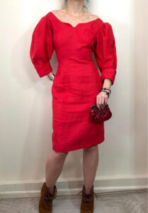 Droopy &Browns by Angela Holmes red linen dress puff sleeve vintage 80s romantic — photo 3 of 13