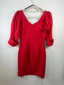 Droopy &Browns by Angela Holmes red linen dress puff sleeve vintage 80s romantic — photo 5 of 13