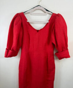 Droopy &Browns by Angela Holmes red linen dress puff sleeve vintage 80s romantic — photo 12 of 13