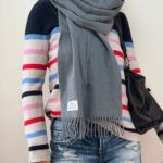 Marc Gibaldi Pure 100% Cashmere Grey Fringe Scarf Minimalist Soft Knit Quiet Luxury