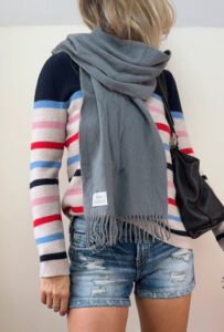 Marc Gibaldi Pure 100% Cashmere Grey Fringe Scarf Minimalist Soft Knit Quiet Luxury