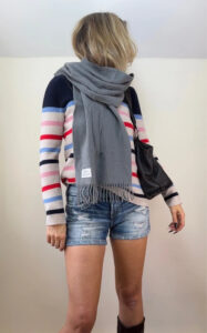 Marc Gibaldi Pure 100% Cashmere Grey Fringe Scarf Minimalist Soft Knit Quiet Luxury — photo 2 of 7