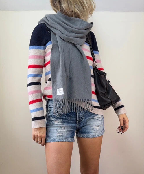 Marc Gibaldi Pure 100% Cashmere Grey Fringe Scarf Minimalist Soft Knit Quiet Luxury
