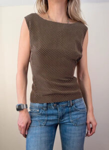 Country Casuals Pure 100% Silk Brown Striped Sleeveless Fitted Top