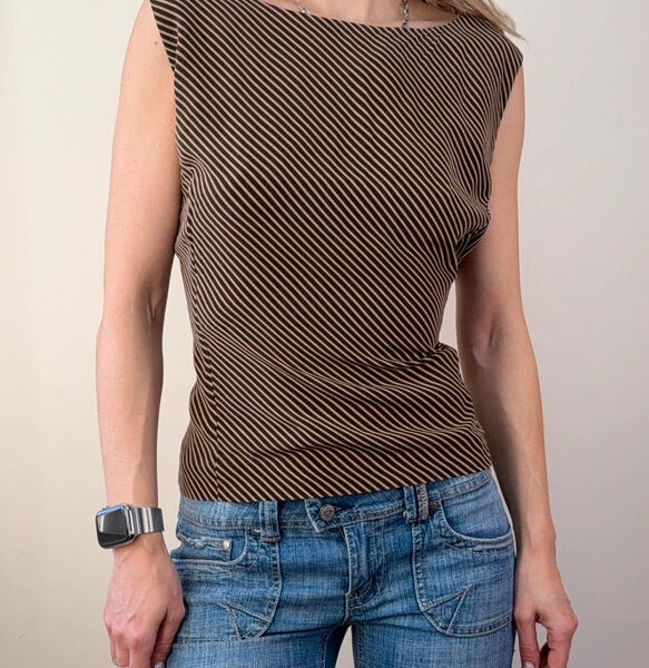 Country Casuals Pure 100% Silk Brown Striped Sleeveless Fitted Top UK 16