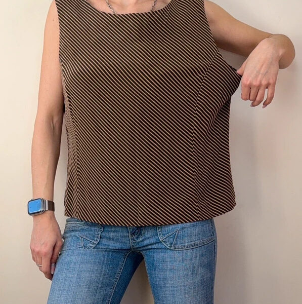 Country Casuals Pure 100% Silk Brown Striped Sleeveless Fitted Top UK 16