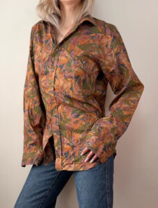 Trasformazioni Tessili Floral Rusty Orange 100% Cotton Button Shirt Blouse