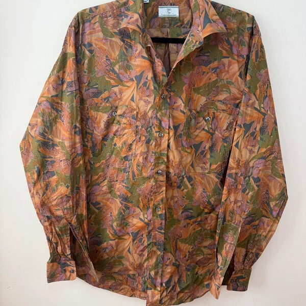 Transformazioni Tessili Floral Rusty Orange 100% Cotton Button Shirt Blouse UK 12-14