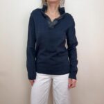 Baumler Navy Button Neck Cotton Knit Quiet Luxury Classic Minimal coastal casual