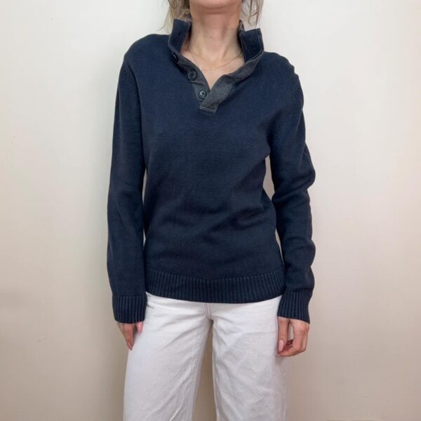 Baumler Navy Button Neck Cotton Knit Quiet Luxury Classic Minimal coastal casual