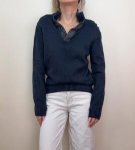 Baumler Navy Button Neck Cotton Knit Quiet Luxury Classic Minimal coastal casual — photo 2 of 6