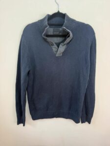 Baumler Navy Button Neck Cotton Knit Quiet Luxury Classic Minimal coastal casual — photo 3 of 6