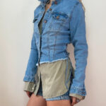 Black Label Womens Lace Up Corset Fitted Denim Button Jacket UK 10-12 Jean Shirt