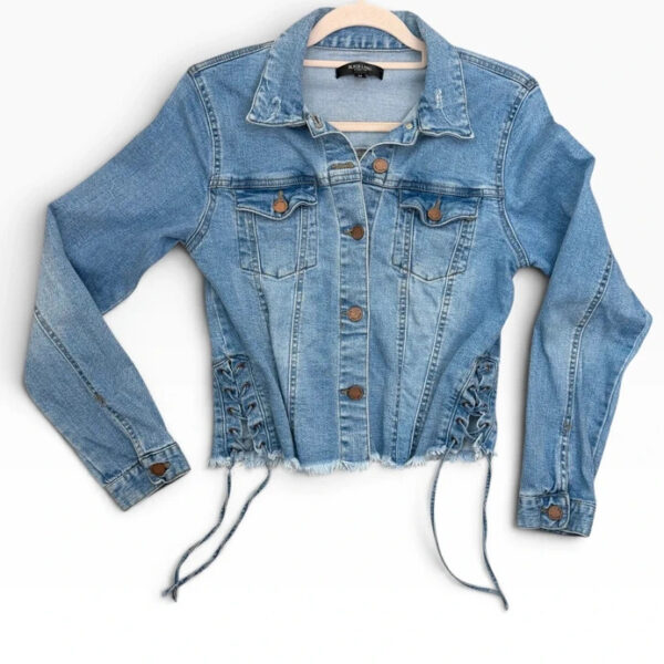 Black Label Womens Lace Up Corset Fitted Denim Button Jacket UK 10-12 Jean Shirt