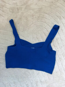 Mango Women's Cobalt Blue Ribbed Knit Crossover Crop Top Fitted Bustier — photo 3 of 8