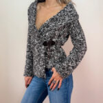 Carlo Colucci Womens Merino Wool Wrap Chunky Fitted Cardigan Grey UK 8–10 Knit