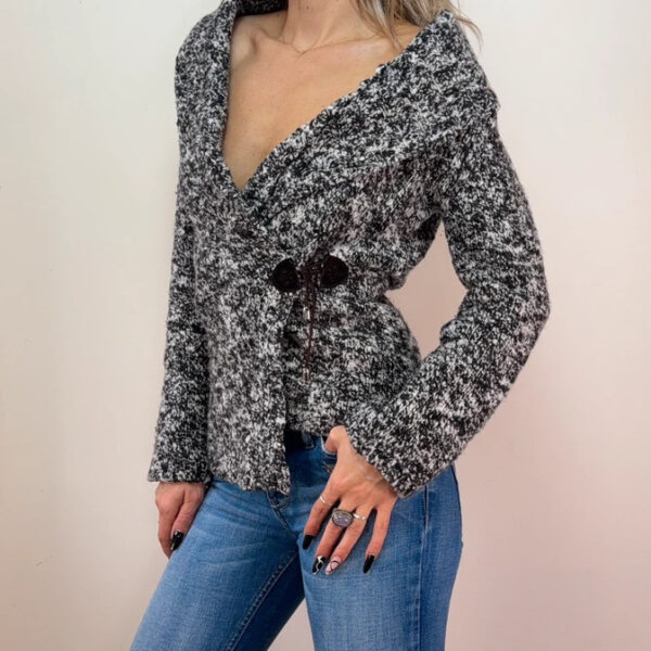 Carlo Colucci Womens Merino Wool Wrap Chunky Fitted Cardigan Grey UK 8–10 Knit