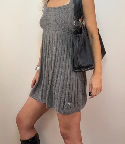 Abercrombie&Fitch Womens Grey Cable Knit Mini Flare Knit Dress Rabbit UK 10-12