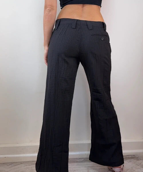 AllSaints Womens 100%Wool Low Rise 8.5” Wide Leg Crinkled Trousers W29L27.5 UK10
