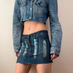 Zoe Womens Low Rise Embellished Denim Mini Skirt UK 8-10 W30 Beaded Sequin Raw