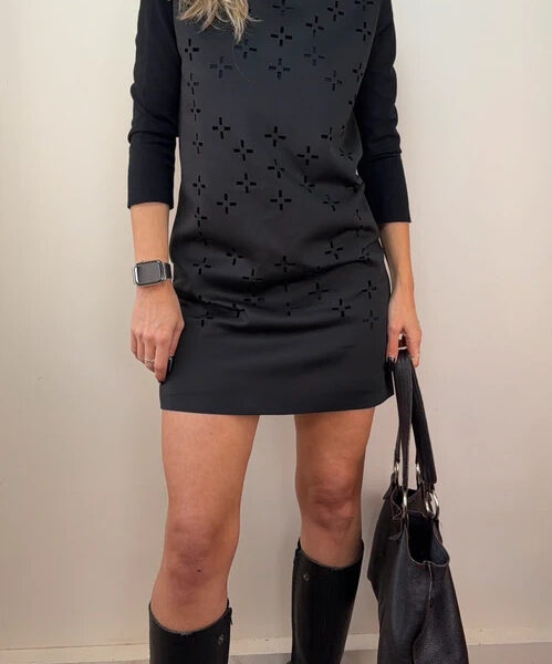 Dr. Martens Womens Black Laser Cut Shift Mini Dress UK 8 Cross Embroidered Logo