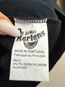 Label on a Dr Martens piece, UK 8
