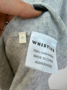 Label on a Whistles piece, UK 8