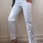 Trussardi Womens White Low Rise 9” Bootcut Jeans W28 L28 UK8-10 Y2K Leather Logo