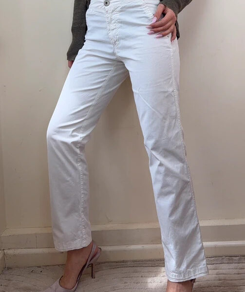 Trussardi Womens White Low Rise 9” Bootcut Jeans W28 L28 UK8-10 Y2K Leather Logo