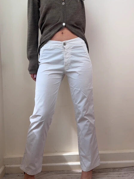 Trussardi Womens White Low Rise 9” Bootcut Jeans W28 L28 UK8-10 Y2K Leather Logo
