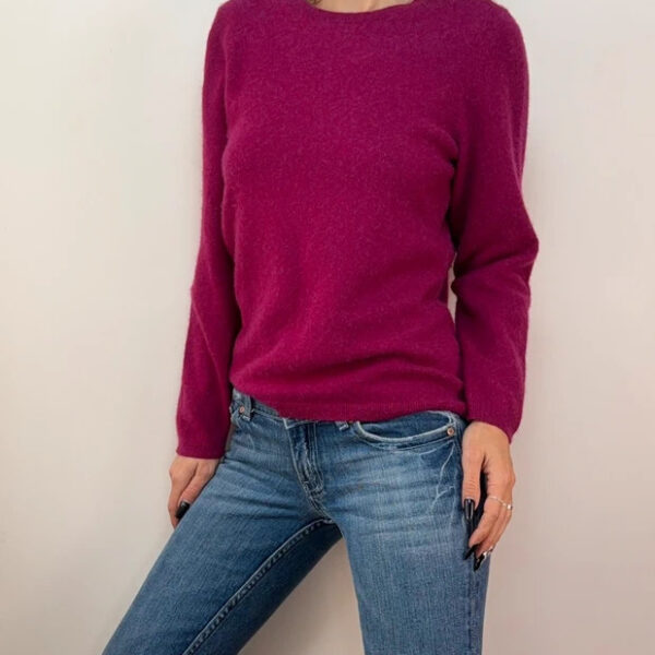 John Lewis Womens pure 100% Cashmere Fuchsia Crew Neck Jumper Sweater UK 10-12