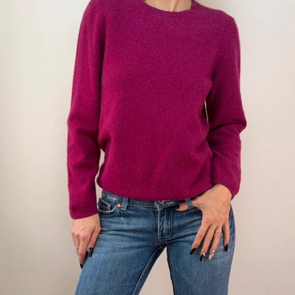 John Lewis Womens pure 100% Cashmere Fuchsia Crew Neck Jumper Sweater UK 10-12